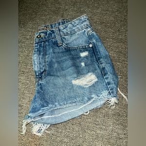 Distressed denim shorts